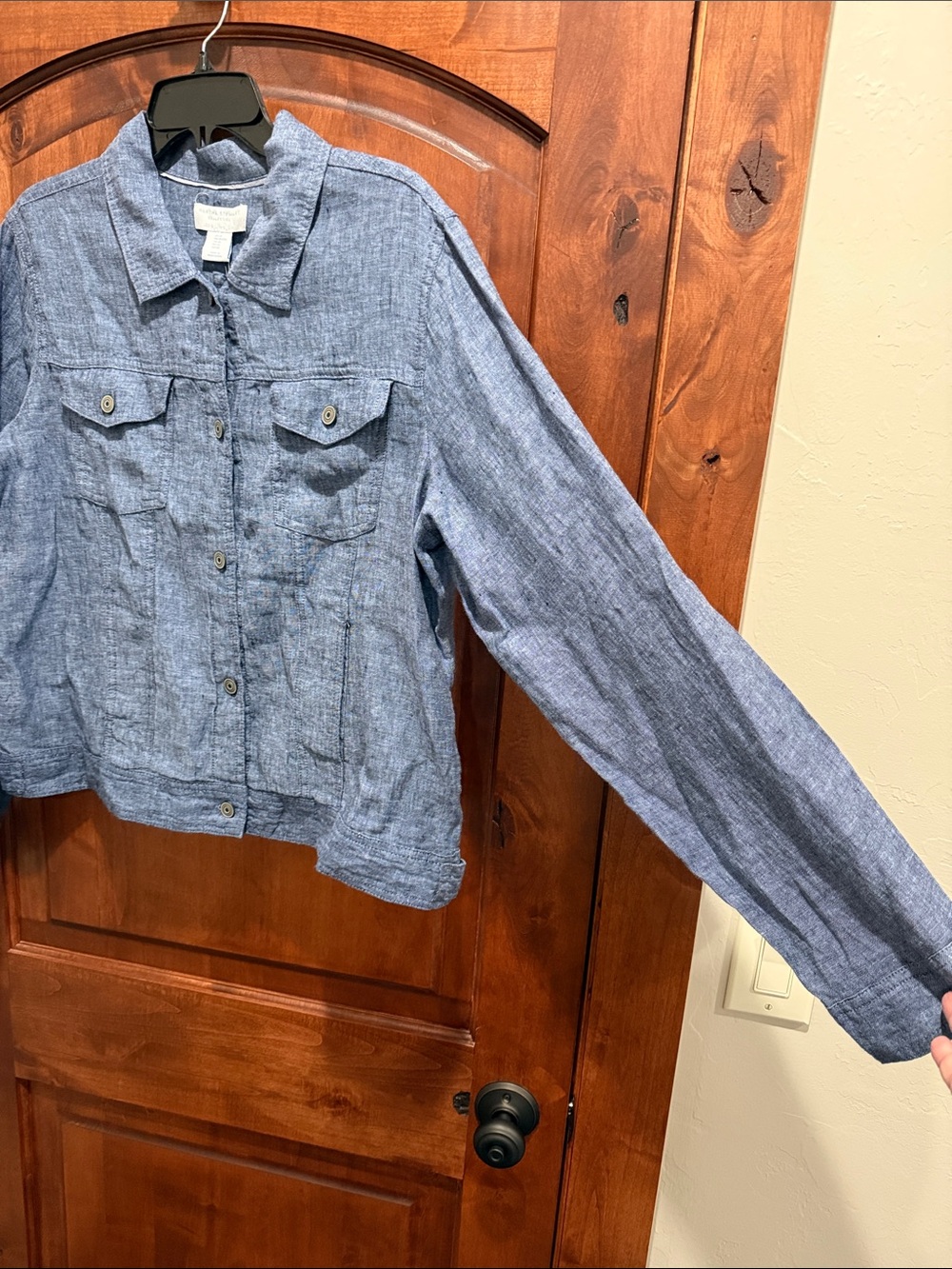 Martha Stewart Light Blue Chambray Button-Front linen Jacket - Picture 2 of 7